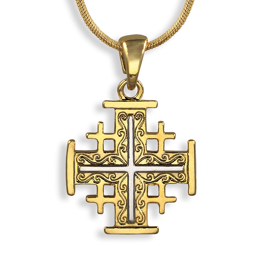 14k Gold 'Jerusalem Cross' with Ancient Widow's Mite Coin
